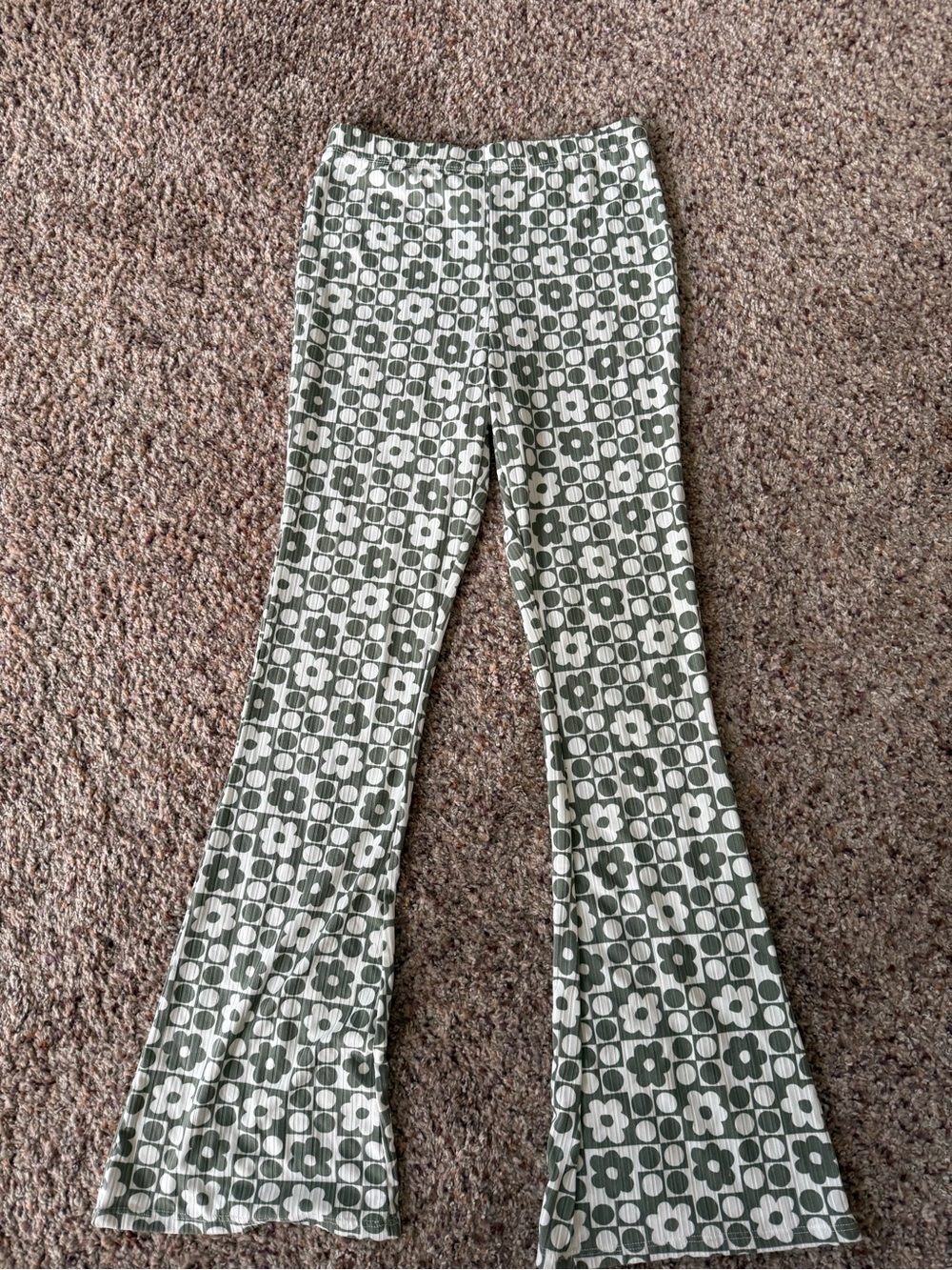 Ultra Flirt Olive and White Floral Flare Pants